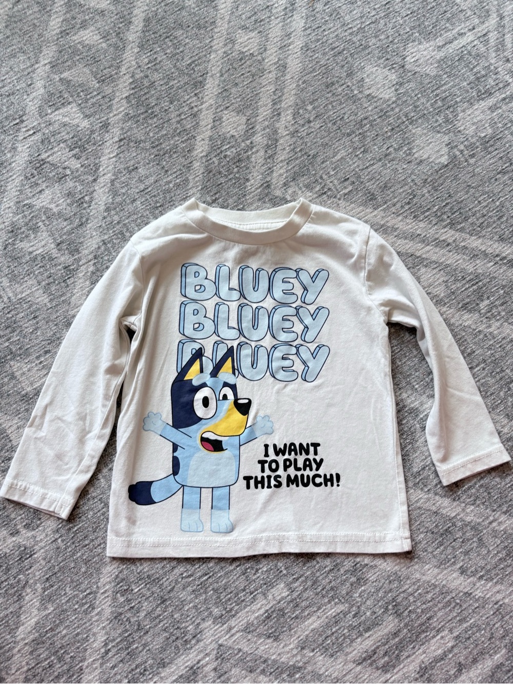 Lucy White Long Sleeve Tee with Blue Cartoon Graphic